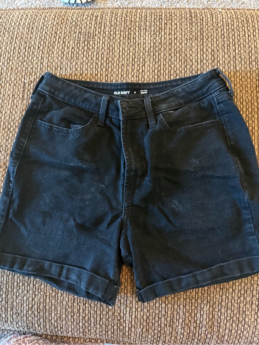 Black denim stretch shorts